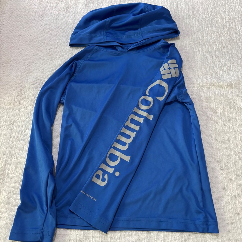 Columbia PFG Terminal Tackle Hoodie Blue Kids XS 6/7 Sun Shirt Omni-Wick